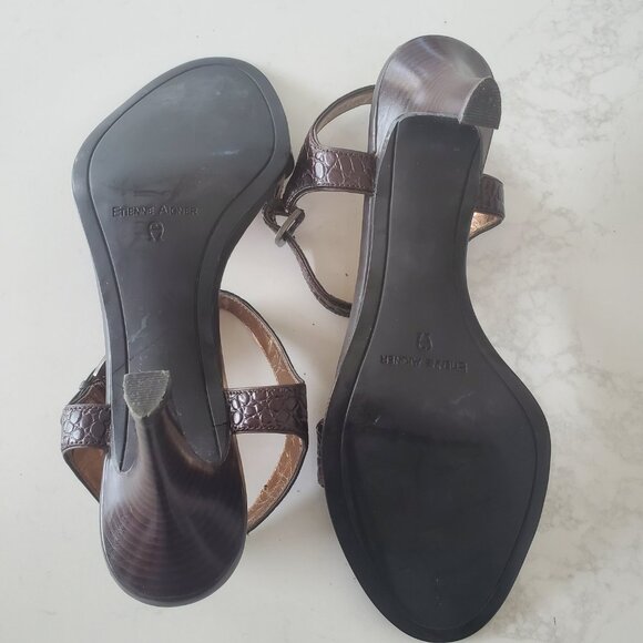 Etienne Aigner Brown Croc Embossed Women's Strappy Leather Sandal sz. 9.5M - Picture 8 of 16